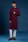 Shop_Arihant Rai Sinha_Wine Georgette, Cotton Sequins, Embroidery Thread Work Kurta And Cream Pant Set_Online_at_Aza_Fashions