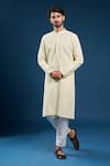 Buy_Arihant Rai Sinha_Beige Georgette, Cotton Embroidery, Sequins Thread Kurta Set _at_Aza_Fashions