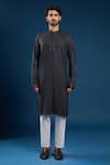 Buy_Arihant Rai Sinha_Gray Georgette, Cotton Sequins, Grey Thread Work Kurta And Cream Pant Set _Online_at_Aza_Fashions