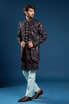 Shop Arihant Rai Sinha Navy Velvet, Silk, Cotton Embroidery, Zari Blue Layered Sherwani Set Online at Aza Fashions Shop_Arihant Rai Sinha_Navy Velvet, Silk, Cotton Embroidery, Zari Blue Layered Sherwani Set _Online_at_Aza_Fashions