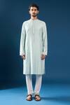 Arihant Rai Sinha_Sky Blue Silk, Polyester, Cotton Mirrors Kurta And Pyjama Set _at_Aza_Fashions