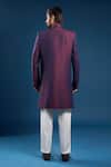 Shop_Arihant Rai Sinha_Wine Jacquard, Silk Brooches, Tassels Navy Blue Dupion Sherwani Set _at_Aza_Fashions