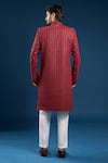 Shop_Arihant Rai Sinha_Red Georgette, Cotton Embroidery, Sequins Designer Sherwani And Pant Set _at_Aza_Fashions