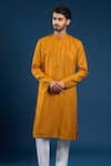 Shop_Arihant Rai Sinha_Mustard Georgette, Cotton Sequins, Embroidery Thread Work Kurta And Pant Set _Online_at_Aza_Fashions