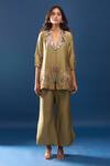 Samyukta Singhania_Green Chanderi Embroidery, Sequins V-neck Pant Co-ord Set _Online_at_Aza_Fashions