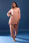 Buy Samyukta Singhania Peach Cotton Collared Pant Co-ord Set at Aza Fashions Buy_Samyukta Singhania_Peach Cotton Collared Pant Co-ord Set _at_Aza_Fashions