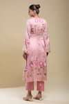 Shop_Samyukta Singhania_Pink Satin Embroidery V-neck Hand Painted Kurta Set _at_Aza_Fashions