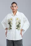 Dhruv Kapoor_White Embroidery Collared Floral Kaftan Shirt _Online_at_Aza_Fashions