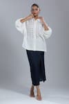 Dhruv Kapoor_White Crystals Collared Grid Batwing Shirt _Online_at_Aza_Fashions