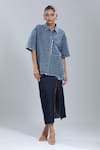 Shop_Dhruv Kapoor_Blue Collared Punctured Kimono Shirt _Online_at_Aza_Fashions