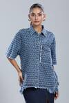Dhruv Kapoor_Blue Collared Punctured Kimono Shirt _at_Aza_Fashions