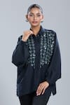 Dhruv Kapoor_Blue Crystals Collared Navy Grid Batwing Shirt _Online_at_Aza_Fashions