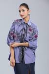 Dhruv Kapoor_Purple Embroidery Collared Lavender Batwing Shirt _at_Aza_Fashions