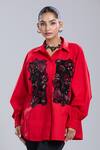 Dhruv Kapoor_Red Embroidery, Sequins Collared Double Fresco Batwing Shirt _Online_at_Aza_Fashions