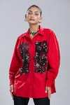 Buy_Dhruv Kapoor_Red Embroidery, Sequins Collared Double Fresco Batwing Shirt _Online_at_Aza_Fashions
