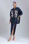 Dhruv Kapoor_Blue Denim Embroidery Collared Double Fresco Shirt _Online_at_Aza_Fashions