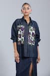 Dhruv Kapoor_Blue Denim Embroidery Collared Double Fresco Shirt _at_Aza_Fashions