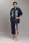 Buy_Dhruv Kapoor_Blue Denim Embroidery Collared Double Fresco Shirt _at_Aza_Fashions