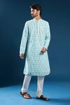 Shop_Arihant Rai Sinha_Turquoise Georgette, Polyester, Cotton Chikankari Firozi Blue Kurta And Pyjama Set _Online_at_Aza_Fashions