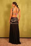Shop_Kiran Kalsi_Black Georgette Embroidery, Sequins Round Neck Hand Blouse And Saree Set _at_Aza_Fashions