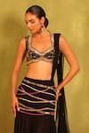 Buy_Kiran Kalsi_Black Georgette Embroidery, Sequins Round Neck Hand Blouse And Saree Set _Online_at_Aza_Fashions