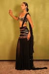 Kiran Kalsi_Black Georgette Embroidery, Sequins Round Neck Hand Blouse And Saree Set _at_Aza_Fashions
