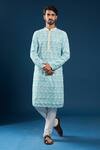 Buy_Arihant Rai Sinha_Blue Georgette, Polyester, Cotton Embroidery Chikankari Firozi Kurta Set _at_Aza_Fashions