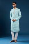 Buy_Arihant Rai Sinha_Blue Georgette, Polyester, Cotton Embroidery Chikankari Firozi Kurta Set _Online_at_Aza_Fashions