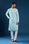 Shop_Arihant Rai Sinha_Blue Georgette, Polyester, Cotton Embroidery Chikankari Firozi Kurta Set _Online_at_Aza_Fashions