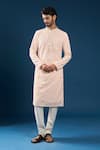 Buy_Arihant Rai Sinha_Peach Georgette, Polyester, Cotton Embroidery Light Chikankari Kurta Pyjama Set _at_Aza_Fashions