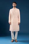 Buy_Arihant Rai Sinha_Peach Georgette, Polyester, Cotton Embroidery Light Chikankari Kurta Pyjama Set _Online_at_Aza_Fashions