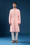 Shop_Arihant Rai Sinha_Pink Georgette, Polyester, Cotton Embroidery Chikankari Kurta And Pyjama Set _Online_at_Aza_Fashions