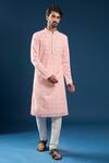 Arihant Rai Sinha_Pink Georgette, Polyester, Cotton Embroidery Chikankari Kurta And Pyjama Set _at_Aza_Fashions