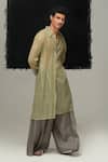 Shop_Urvashi Kaur_Green Kota Cotton Eris Kurta _at_Aza_Fashions