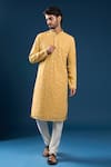 Buy_Arihant Rai Sinha_Mustard Georgette, Polyester, Cotton Embroidery Chikankari Yellow Kurta Set _at_Aza_Fashions
