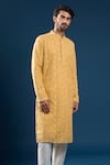 Buy_Arihant Rai Sinha_Mustard Georgette, Polyester, Cotton Embroidery Chikankari Yellow Kurta Set 