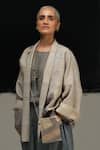 Buy_Urvashi Kaur_Gray Silk Open Neck Handwoven Eri Jyu Jacket _at_Aza_Fashions