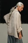 Shop_Urvashi Kaur_Gray Silk Open Neck Handwoven Eri Jyu Jacket _at_Aza_Fashions