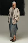 Urvashi Kaur_Gray Silk Open Neck Handwoven Eri Jyu Jacket _Online_at_Aza_Fashions