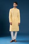 Buy_Arihant Rai Sinha_Yellow Georgette, Polyester, Cotton Embroidery Chikankari Kurta Set _at_Aza_Fashions