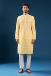 Buy_Arihant Rai Sinha_Yellow Georgette, Polyester, Cotton Embroidery Chikankari Kurta Set _Online_at_Aza_Fashions