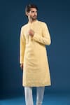 Arihant Rai Sinha_Yellow Georgette, Polyester, Cotton Embroidery Chikankari Kurta Set _at_Aza_Fashions
