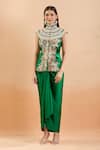 Anamika Khanna_Green Embroidery High Neck Floral Jacket Skirt Set _Online_at_Aza_Fashions