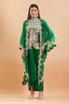 Shop_Anamika Khanna_Green Embroidery High Neck Floral Jacket Skirt Set _Online_at_Aza_Fashions