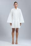 Dhruv Kapoor_White Embroidery Collared Pleated Shirt Dress _Online_at_Aza_Fashions