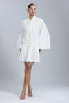 Buy_Dhruv Kapoor_White Embroidery Collared Pleated Shirt Dress _Online_at_Aza_Fashions