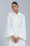 Shop_Dhruv Kapoor_White Embroidery Collared Pleated Shirt Dress _Online_at_Aza_Fashions
