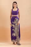 Buy_Anamika Khanna_Purple Pearls, Sequins Round Neck Floral Embroidered Cape Skirt Set _Online_at_Aza_Fashions