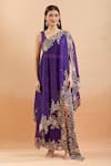 Shop_Anamika Khanna_Purple Pearls, Sequins Round Neck Floral Embroidered Cape Skirt Set _Online_at_Aza_Fashions