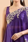 Anamika Khanna_Purple Pearls, Sequins Round Neck Floral Embroidered Cape Skirt Set _at_Aza_Fashions